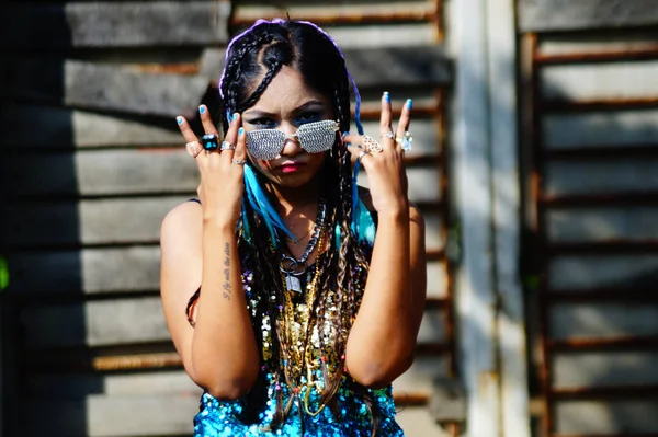 Stylish Indian Female Dreadlocks Sunglasses Posing Camera — Stock Photo, Image