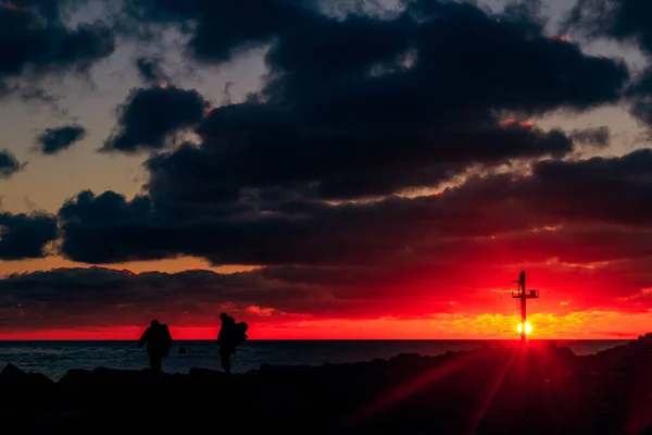 Een Betoverende Opname Van Prachtige Zonsondergang Hemel Boven Haven Van — Stockfoto