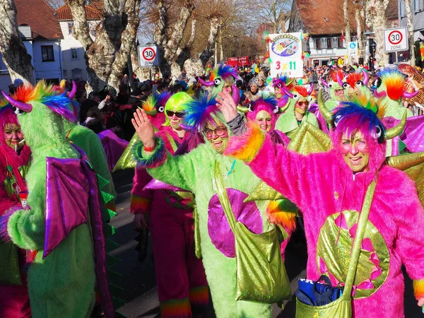 Dieburg Alemanha Fevereiro 2018 Colorido Desfile Carnaval Rosenmontag Dieburg Alemanha — Fotografia de Stock
