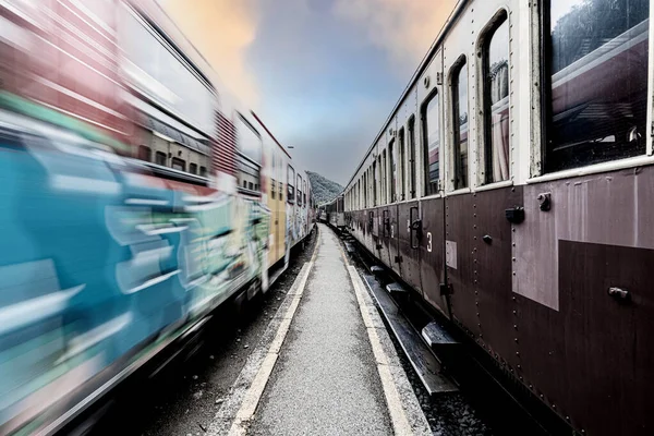 Scenery Trains Station One Movement One Stopped — Stock Photo, Image