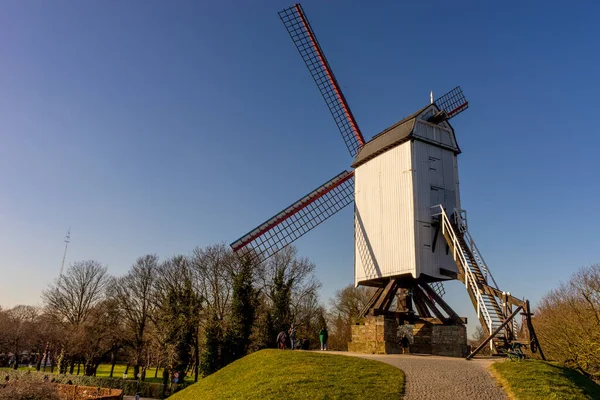 Beau Grand Moulin Vent Par Une Journée Ensoleillée Belgique Bruges — Photo