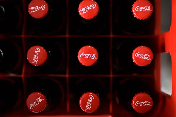 Belgrade Serbia Dec 2018 Closeup Shot Coca Cola Bottles Box — Stock Photo, Image