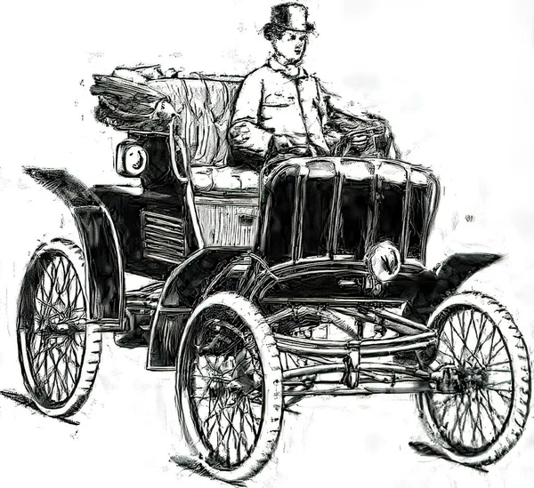 Eine Schwarze Abbildung Eines Retro Automobils Aus Dem Jahrhundert Auf — Stockfoto