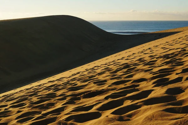 Sandy Dunes Traces Sunrise Maspalomas Beach Gran Canaria Spain — Stock Photo, Image