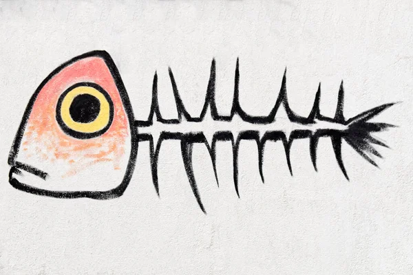Eine Einfache Zeichnung Von Fischgräten Und Einem Kopf — Stockfoto