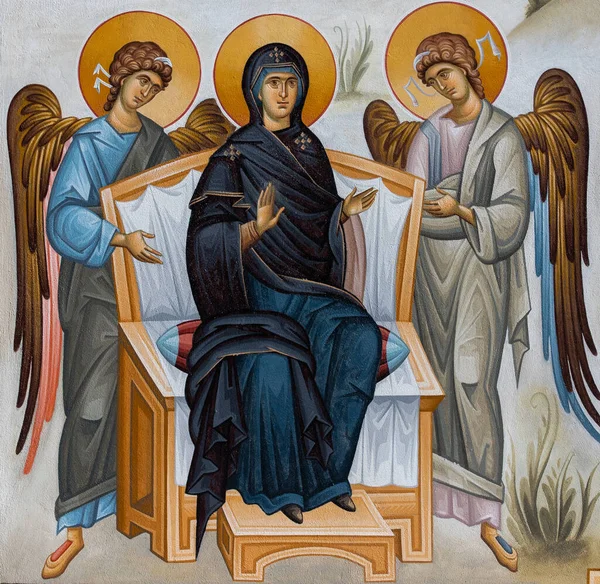 Cormaia Románia 2021 Október Egy Festmény Isten Anyjáról Két Angyalról — Stock Fotó