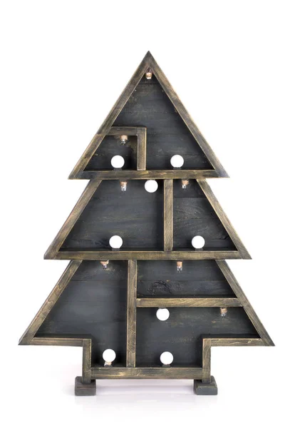 Een Decoratieve Houten Kerstboom Geïsoleerd Witte Achtergrond — Stockfoto