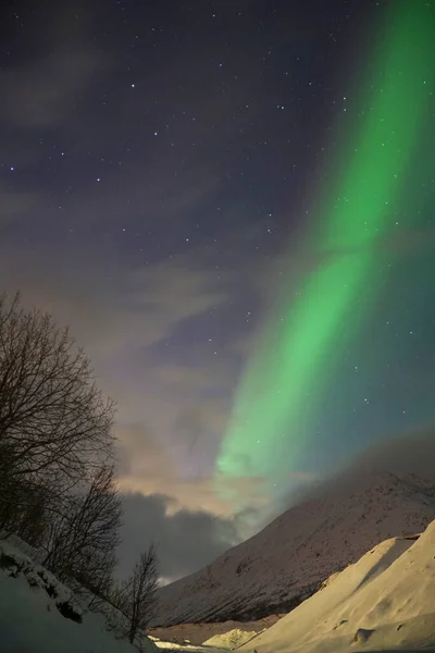 ノルウェーの北極圏のKvaloyaの星空のオーロラの息をのむような景色 — ストック写真