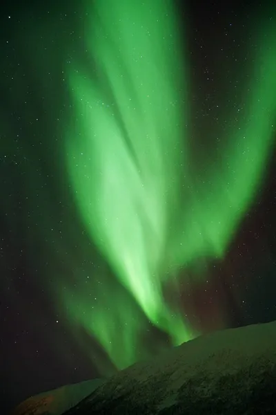 从挪威Kvaloya地区Kattfjorden看到的Aurora Borealis的垂直照片 — 图库照片