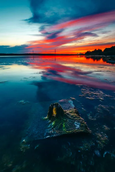 Prachtige Zonsondergang Bij Curonian Lagoon Litouwen — Stockfoto