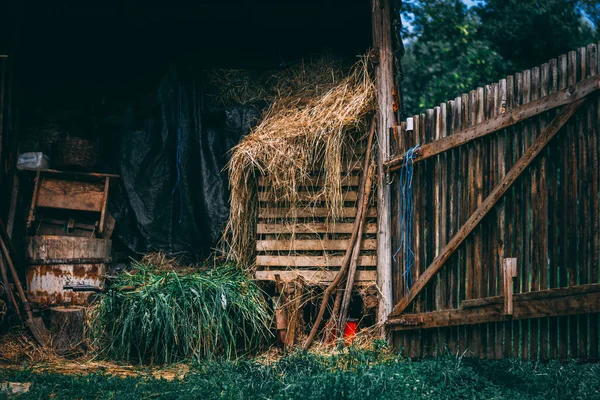 Een Close Van Houten Poorten Van Een Schuur Met Oud — Stockfoto