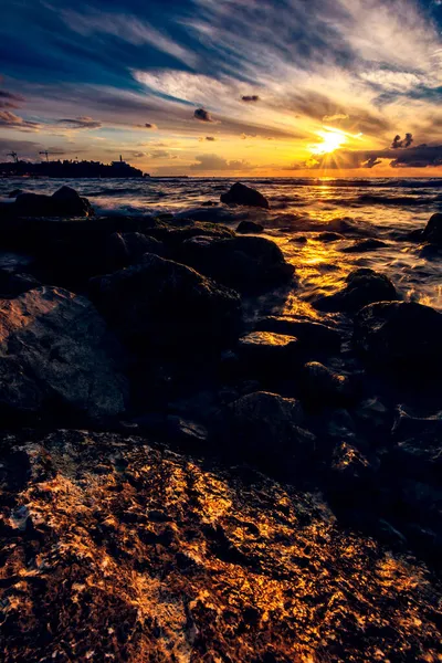 Magnifique Coucher Soleil Sur Côte Vieux Yaffa Tel Aviv Israël — Photo