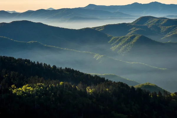 Lélegzetelállító Kilátás Nyílik Great Smoky Mountains Nemzeti Park Tennessee Naplementekor — Stock Fotó