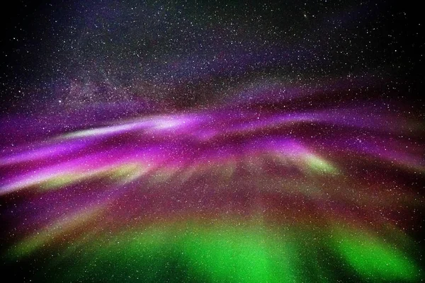 Noční Hvězdná Obloha Aurorou Borealis Krásná Zelená Světla Kvaloya Arktické — Stock fotografie