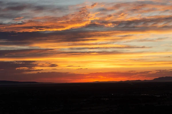 Wide Shot Lurid Sunset Salt Flats Northern Utah Sun Illuminating Royalty Free Stock Photos