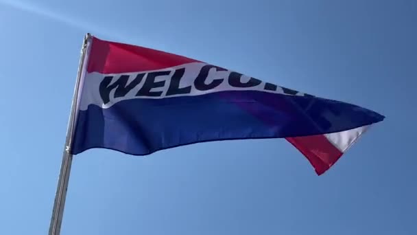 Agitant Drapeau Des Pays Bas Avec Mot Bienvenue — Video