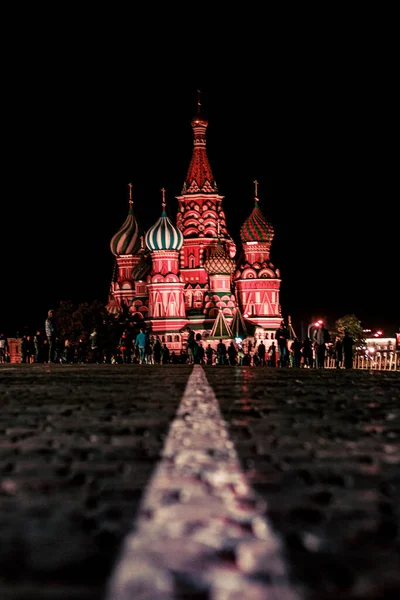 Gece Boyunca Moskova Rusya Daki Aziz Basil Katedrali Nin Manzaralı — Stok fotoğraf
