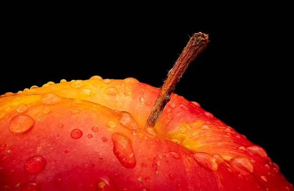 Roter Und Gelber Apfel Makroschuss Frischer Roter Apfel Auf Schwarzem — Stockfoto