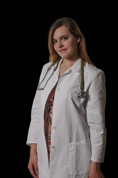 Vertical Shot Young Female Doctor Posing White Background — Foto de Stock