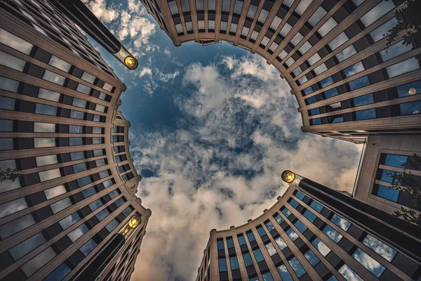 Low Angle Shot Potsdamer Platz Cloudy Sky Berlin Germany — Stock Photo, Image