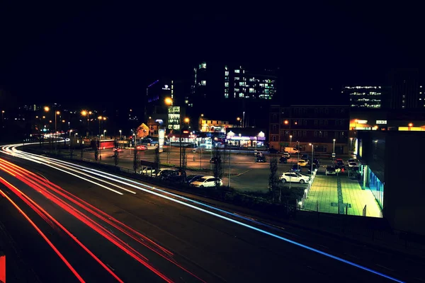 Centro Cidade Barnsley Com Edifícios Iluminados Reino Unido — Fotografia de Stock