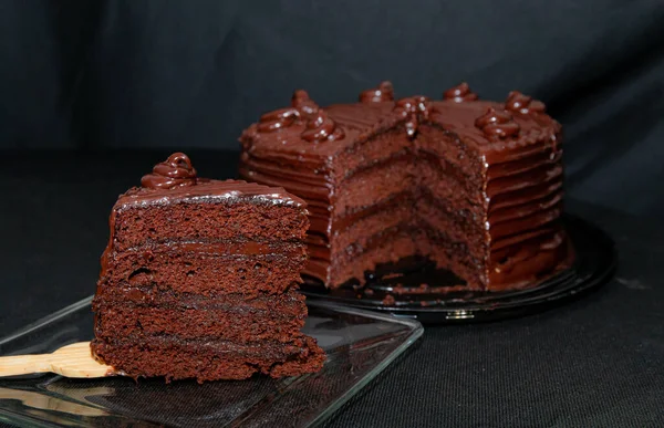 Gros Plan Délicieux Gâteau Chocolat — Photo
