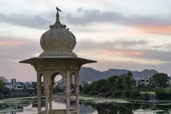 Udaipur India Marzo 2019 Una Hermosa Toma Del Atardecer Lago — Foto de Stock