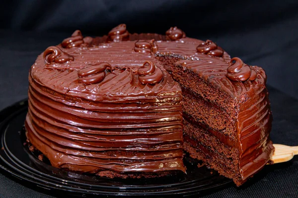 Gros Plan Délicieux Gâteau Chocolat — Photo