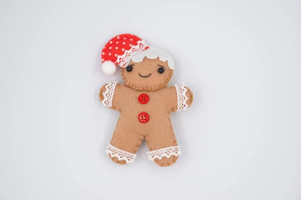 Soft Christmas Gingerbread Man Decoration White Background Copy Space — Stock Photo, Image