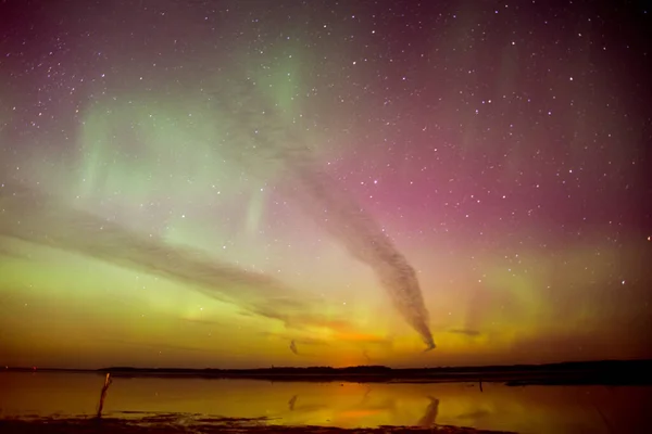 Beautiful View Colorful Northern Lights Sea — Stock Photo, Image