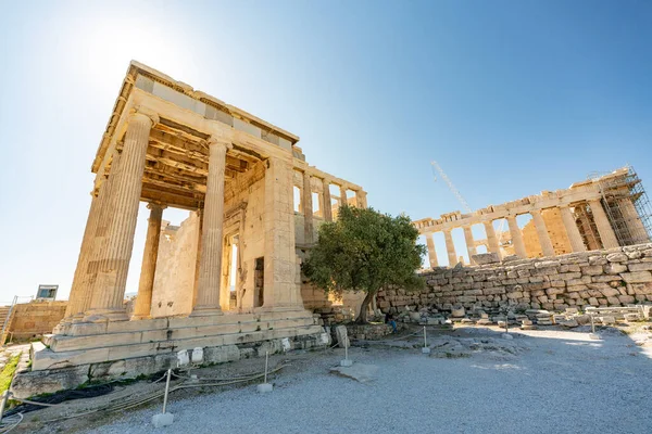 Local Turístico Vazio Acrópole Atenas Grécia Durante Pandemia Vívida — Fotografia de Stock