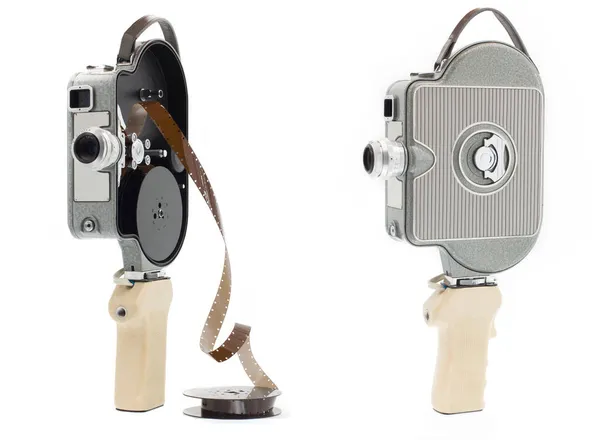 Een Oude Zilveren Film Camera Geïsoleerd Een Witte Achtergrond — Stockfoto