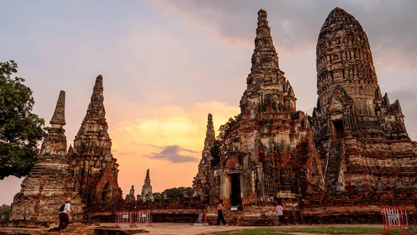 Západ Slunce Wat Chaiwatthanaram Ayutthaya Thajsko Asie — Stock fotografie