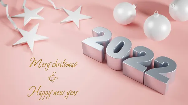 Feliz Ano Novo 2022 Tons Pastel Fundo Rosa Número Prata — Fotografia de Stock