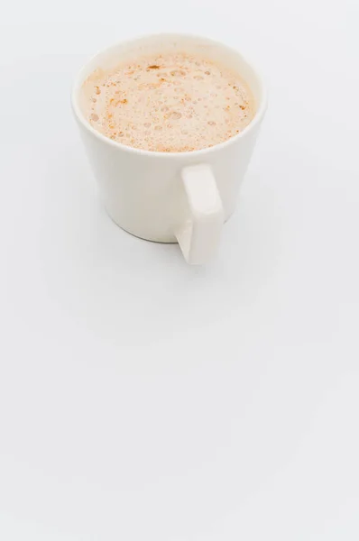 Modern White Stoneware Cup Hot Vegan Cappuccino White Background Copy — стоковое фото