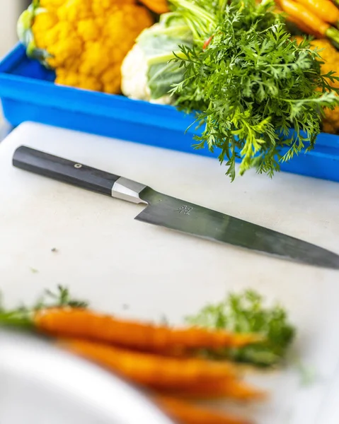 Only Highest Quality Chef Knife Used Chop Special Farmers Market — Fotografia de Stock