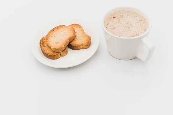 Çağdaş Beyaz Taş Kap Sıcak Vegan Cappuccino Beyaz Arka Plan — Stok fotoğraf