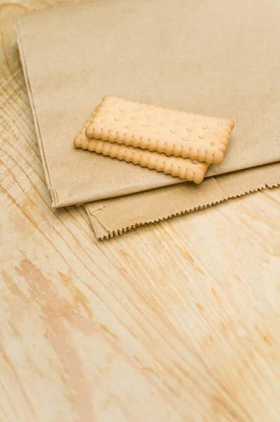 Natural Bio Organic Dry Crispy Biscuits Kraft Paper Rustic Wooden — Stockfoto