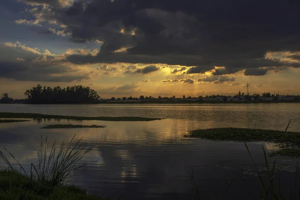 River Landscape Golden Hour Sunset — Fotografia de Stock