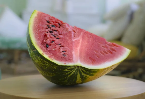 Watermelon Fruit Slice Foreground Unfocused Background — Stock Photo, Image
