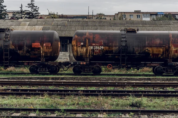 Yük Vagonu Sıvı Kargo Taşımak Için Demiryolu Tankları Sscb Yük — Stok fotoğraf