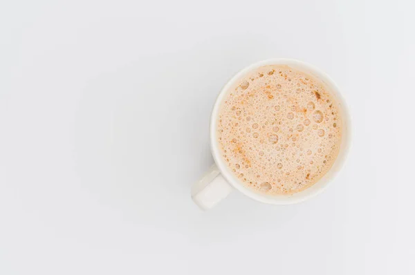 Modern White Stoneware Cup Hot Vegan Cappuccino White Background Copy — Stockfoto