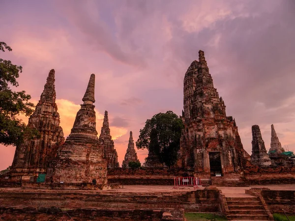 Západ Slunce Wat Chaiwatthanaram Ayutthaya Thajsko — Stock fotografie