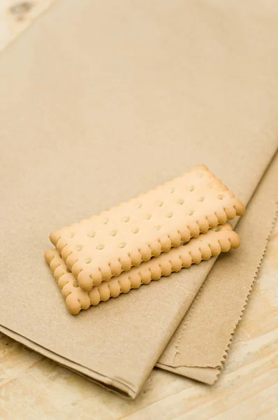 Natural Bio Organic Dry Crispy Biscuits Kraft Paper Rustic Wooden — Stock fotografie