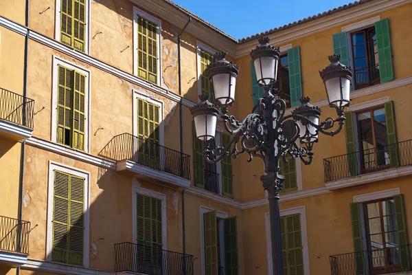 Old Street Lamp Front Facade Mediterranean House Light Shines Half — Stock Photo, Image