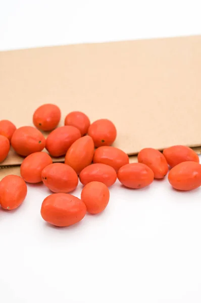 Delicious Fresh Tasty Bio Organic Gatterini Tomatoes Brown Paper White — Stock Photo, Image