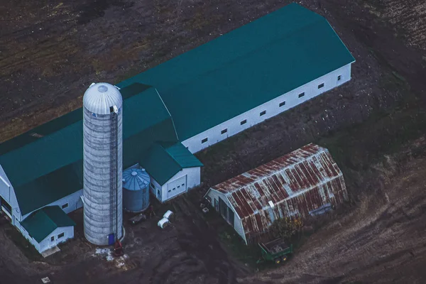 Una Vista Aérea Los Almacenes Campo Agrícola Kamouraska Canadá — Foto de Stock