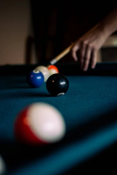 Vertical Shot Colored Billiard Balls Pool Table — ストック写真