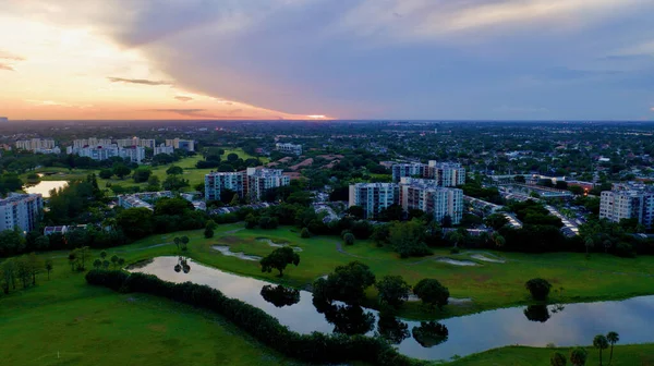 Aerial Landscape View Fort Lauderdale Florida Colorful Sunset Shot Drone — Fotografia de Stock