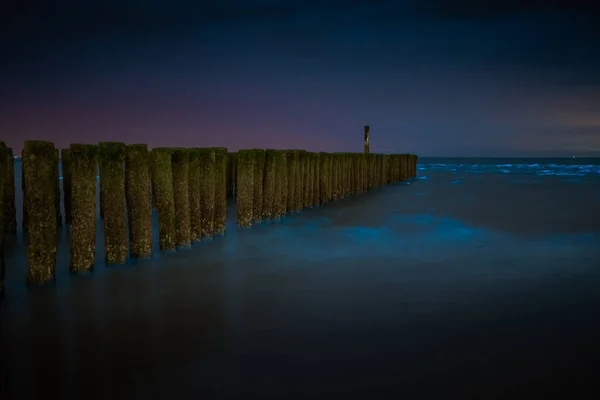 Όμορφη Θέα Της Λαμπερής Θάλασσας Νύχτα Westkapelle Zeeland Ολλανδία — Φωτογραφία Αρχείου
